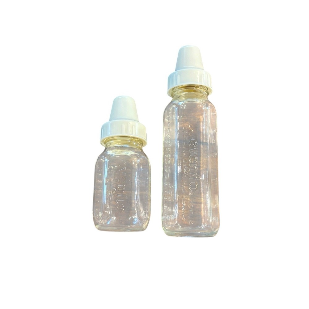 2- Vintage Evenflo Glass Baby Bottle Clear Embossed USA